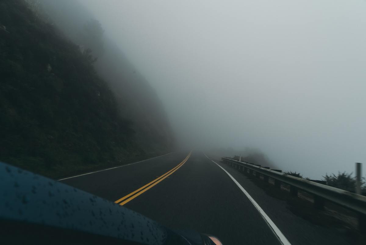 vehicle driving through fog